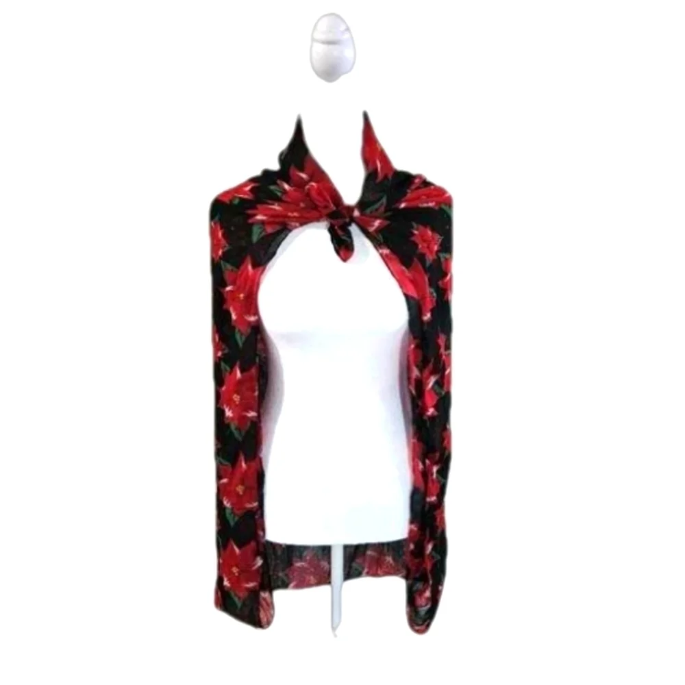 Infinite Scarf Holiday Poinsettia Floral Black and Red Wrap